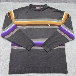 Mecca USA Mens Size XL 100% Acrylic Vintage Y2K Gray Striped Crewneck‎ Sweater